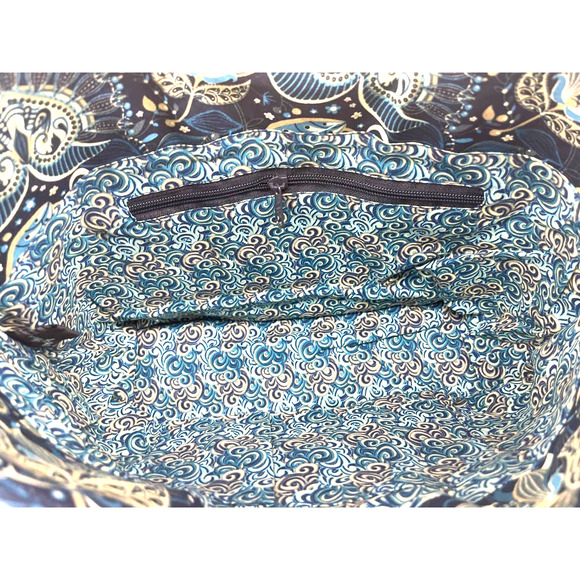 Mary Maxim Blue Paisley Cotton Shoulder Bag Quilted Tote Zippered - Picture 4 of 8